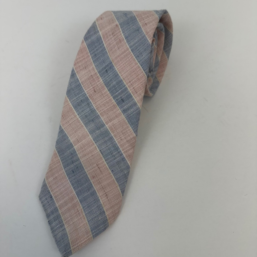 Oscar de la Renta Tie Pink Blue Striped Rayon‎ Linen Blend